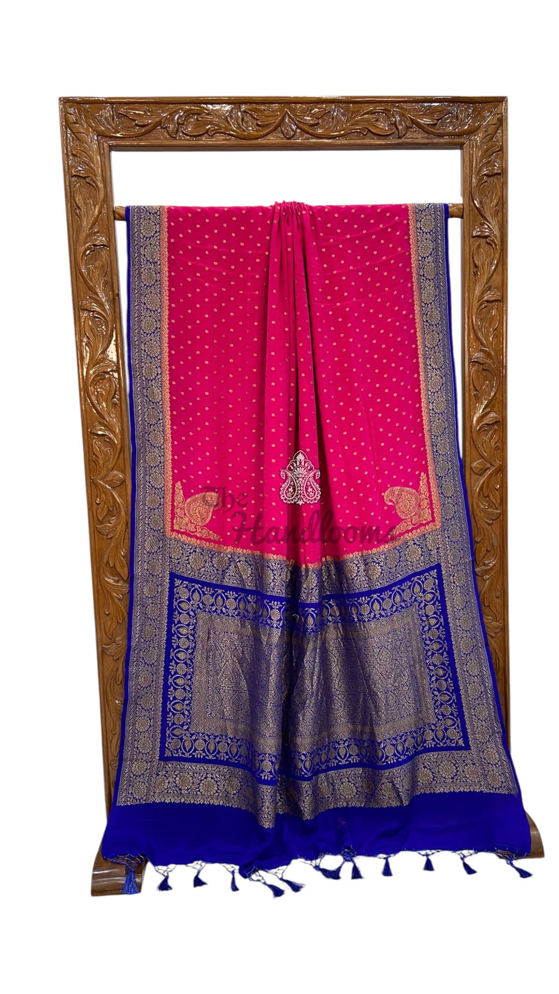 Pure Khaddi Crepe Georgette Handloom Banarasi Saree