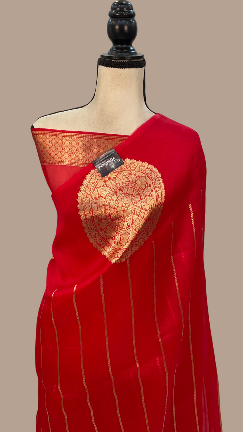 Red Pure Kora Handloom Banarasi Saree - The Handlooms