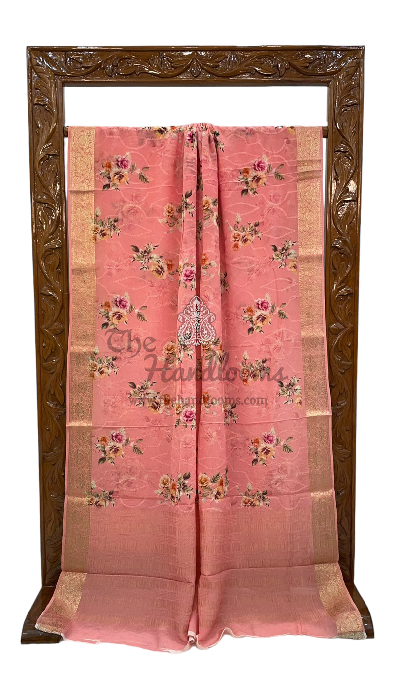 Pure Georgette Chikankari Handloom Banarasi Saree - The Handlooms