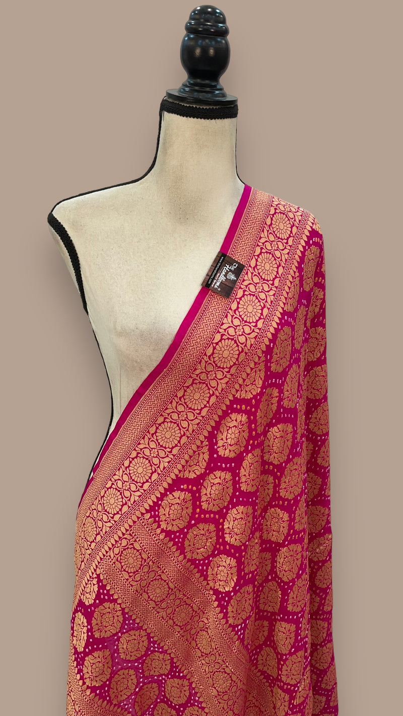 Pure Georgette Banarasi Bandhej Handloom Dupatta - The Handlooms