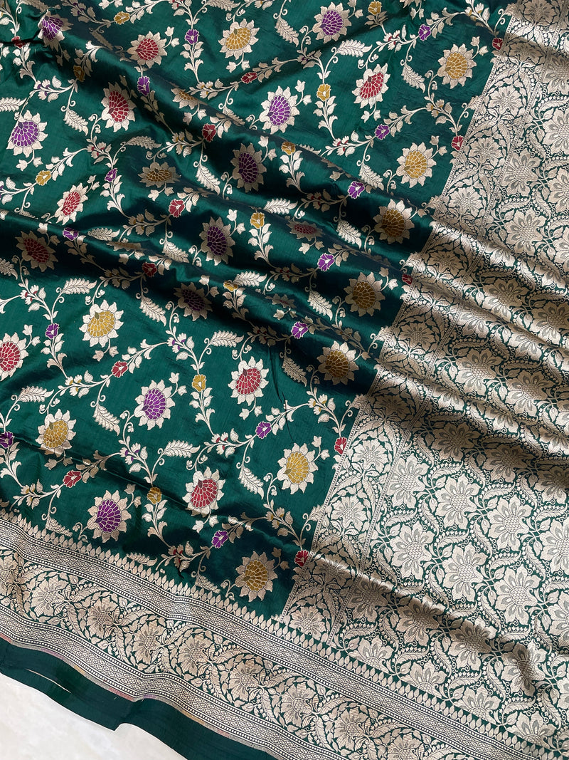 Pure Katan Silk Banarasi Handloom Saree - All over Jaal work with meenakari - The Handlooms