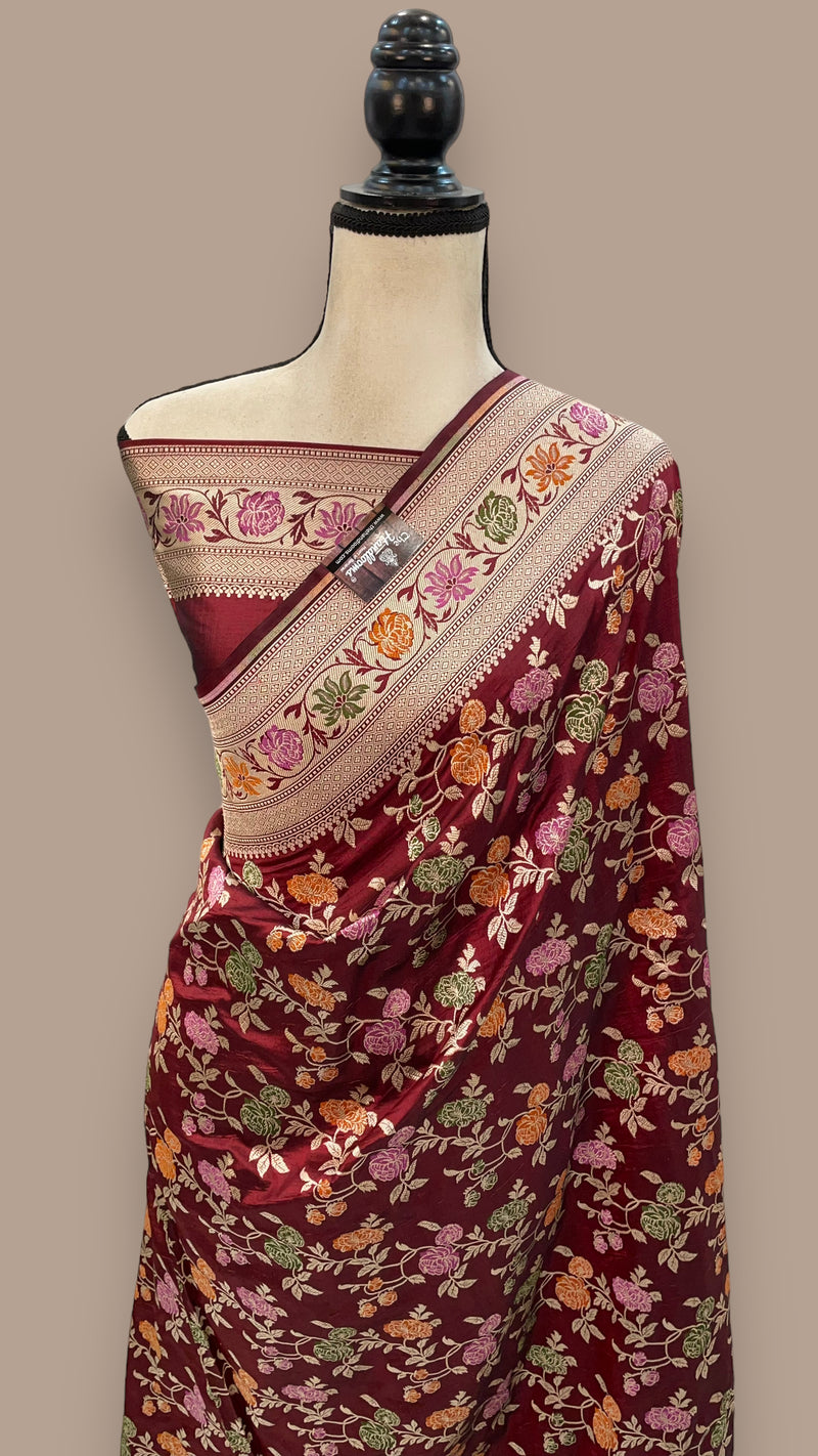 Pure Katan Silk Banarasi Handloom Saree - All over Jaal work with Meenakari - The Handlooms