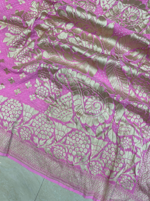 Pure Georgette Banarasi Bandhej Handloom Dupattta - The Handlooms