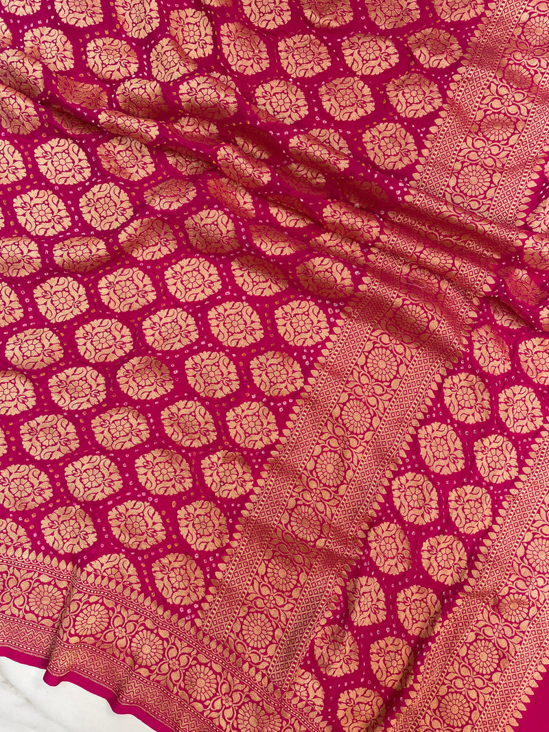 Pure Georgette Banarasi Bandhej Handloom Dupatta - The Handlooms