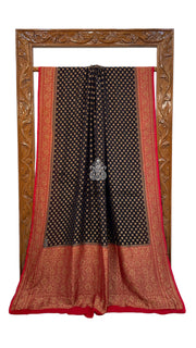 Black Pure Khaddi Georgette Handloom Banarasi Saree - The Handlooms