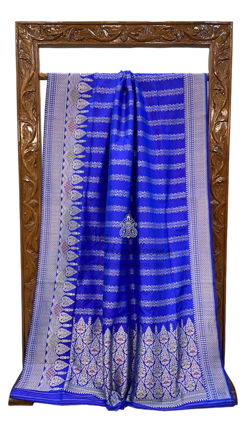 Pure Katan Silk Banarasi Handloom Saree - All over soona roopa  Kadua  stripe - The Handlooms
