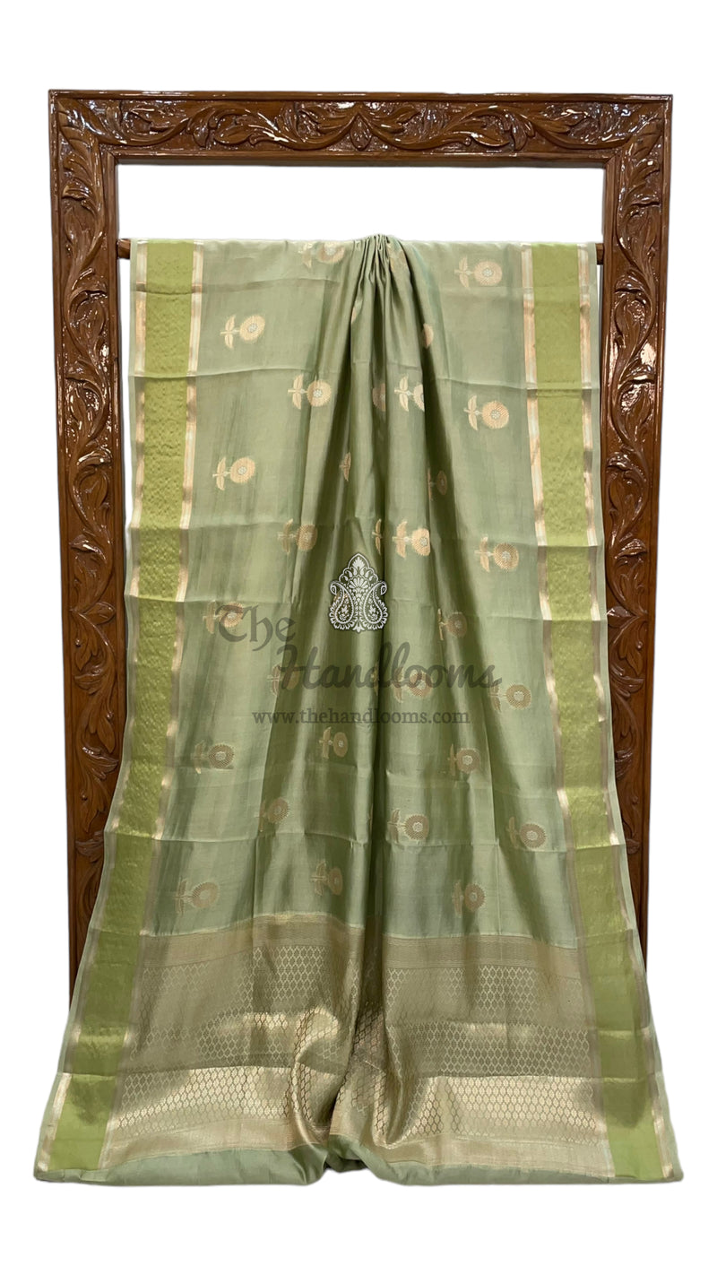 Pista Pure Mango Silk Banarasi Handloom Saree - The Handlooms
