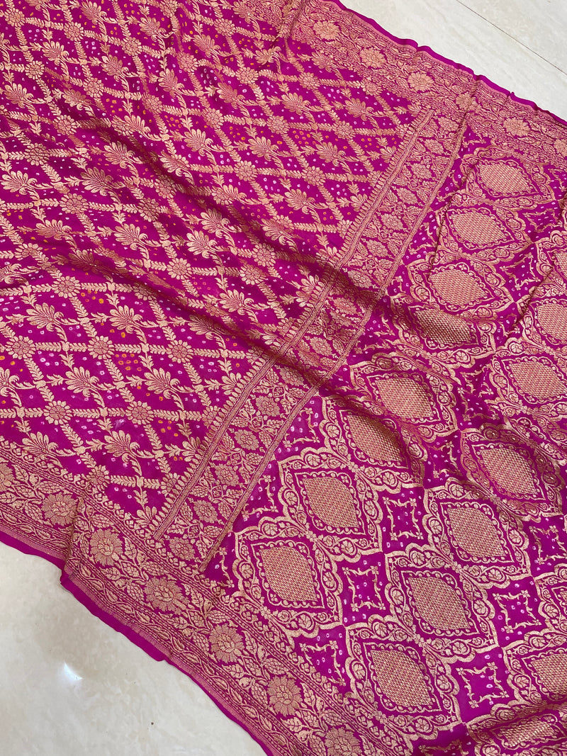 Pure Georgette Banarasi Bandhej Handloom Saree - The Handlooms