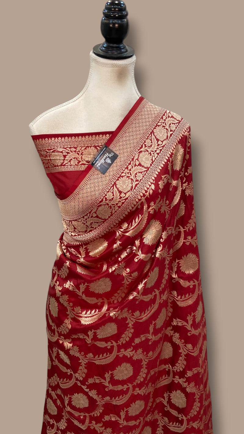 Pure Katan Silk Banarasi Handloom Saree - All Over Gold Zari Jaal Work