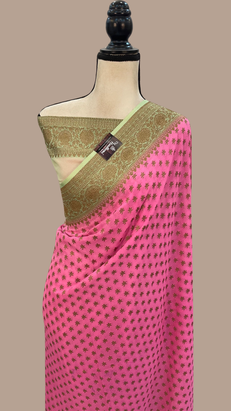 Khaddi Georgette Handloom Banarasi Saree -  Antique zari - The Handlooms