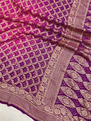 Dual Shade Pure Georgette Banarasi Bandhej Handloom Saree - The Handlooms