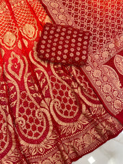 Pure Khaddi Georgette Bandhani Handloom Banarasi Lehenga - The Handlooms