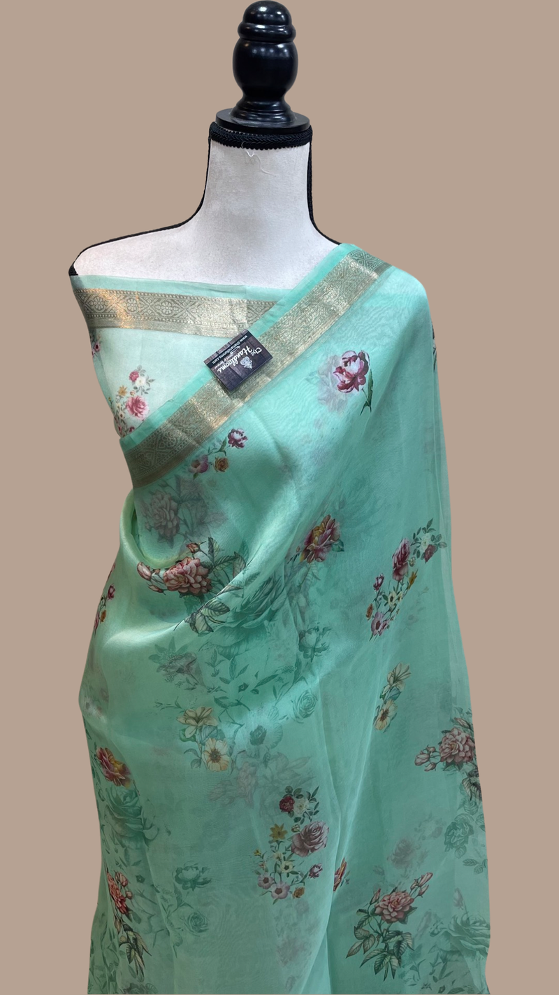 Pure Organza Digital Print Handloom Banarasi Saree - The Handlooms