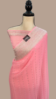 Pink Pure Georgette Handloom Banarasi Saree - The Handlooms