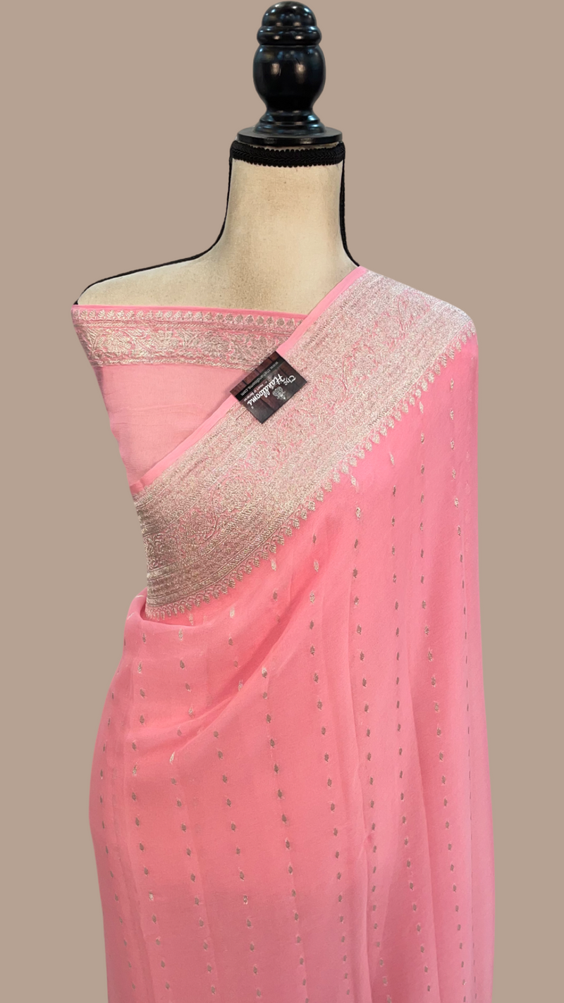 Pink Pure Georgette Handloom Banarasi Saree - The Handlooms