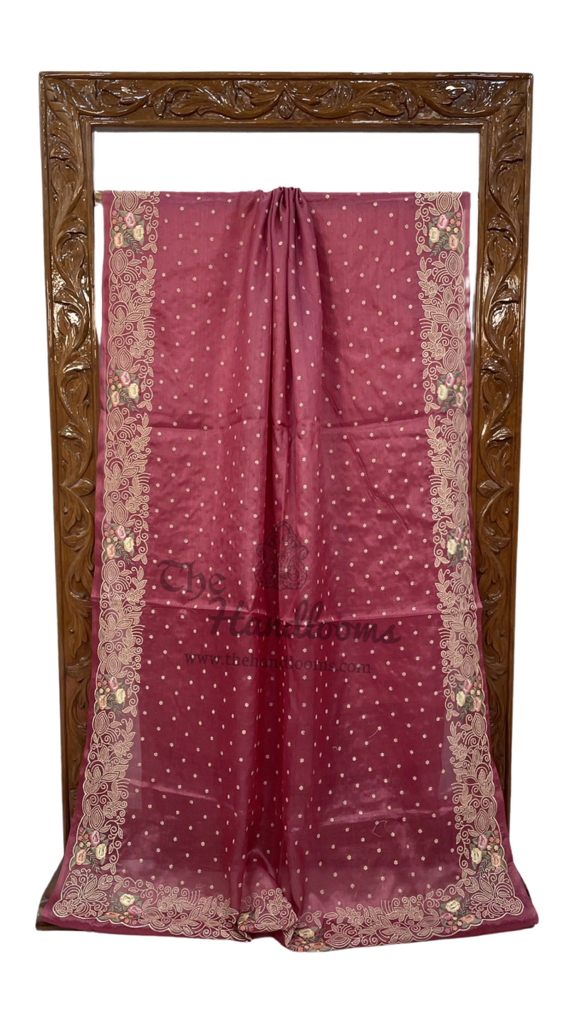Tussar Silk Handloom Banarasi Saree With Chikankari - The Handlooms