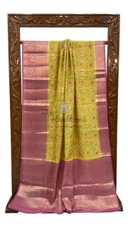 Pure Chiniya Silk Handloom Banarasi Saree with Chikankari - The Handlooms