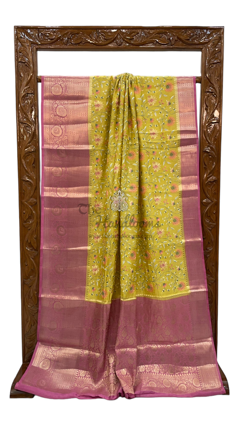 Pure Chiniya Silk Handloom Banarasi Saree with Chikankari - The Handlooms