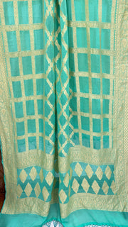 Pure Khaddi Georgette Dupatta - gold zari - The Handlooms