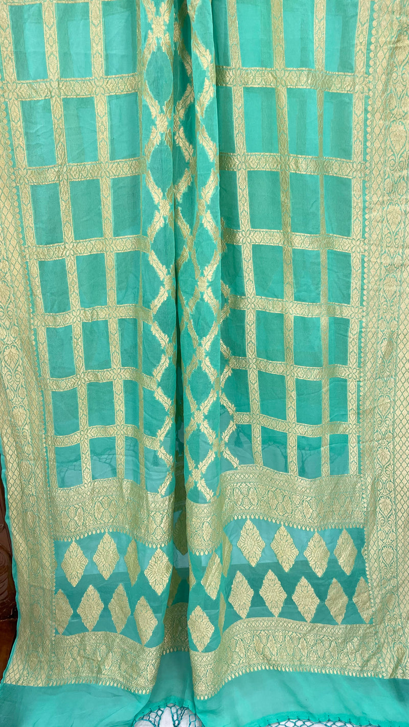 Pure Khaddi Georgette Dupatta - gold zari - The Handlooms