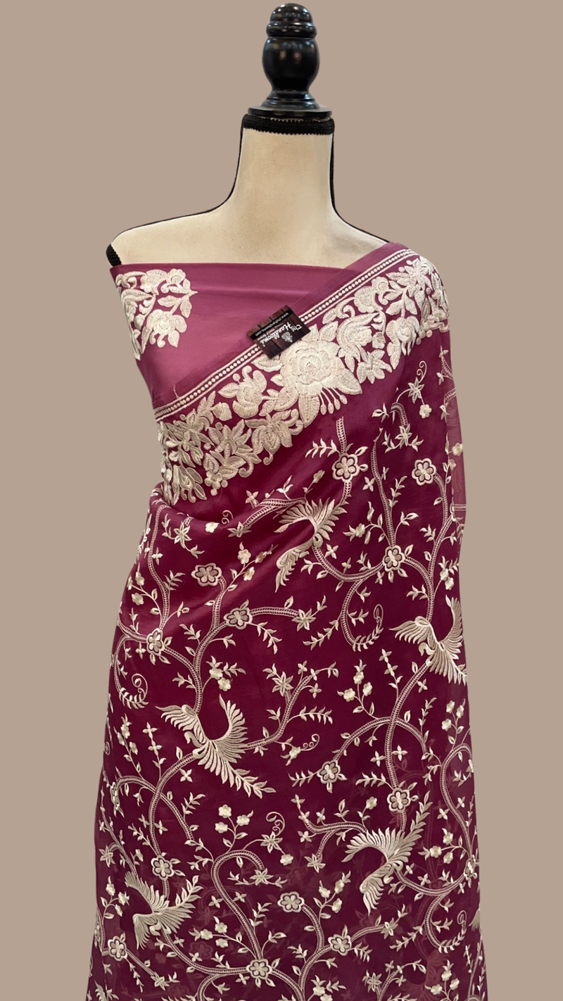 Pure Organza Chikankari Handloom Banarasi Saree - The Handlooms