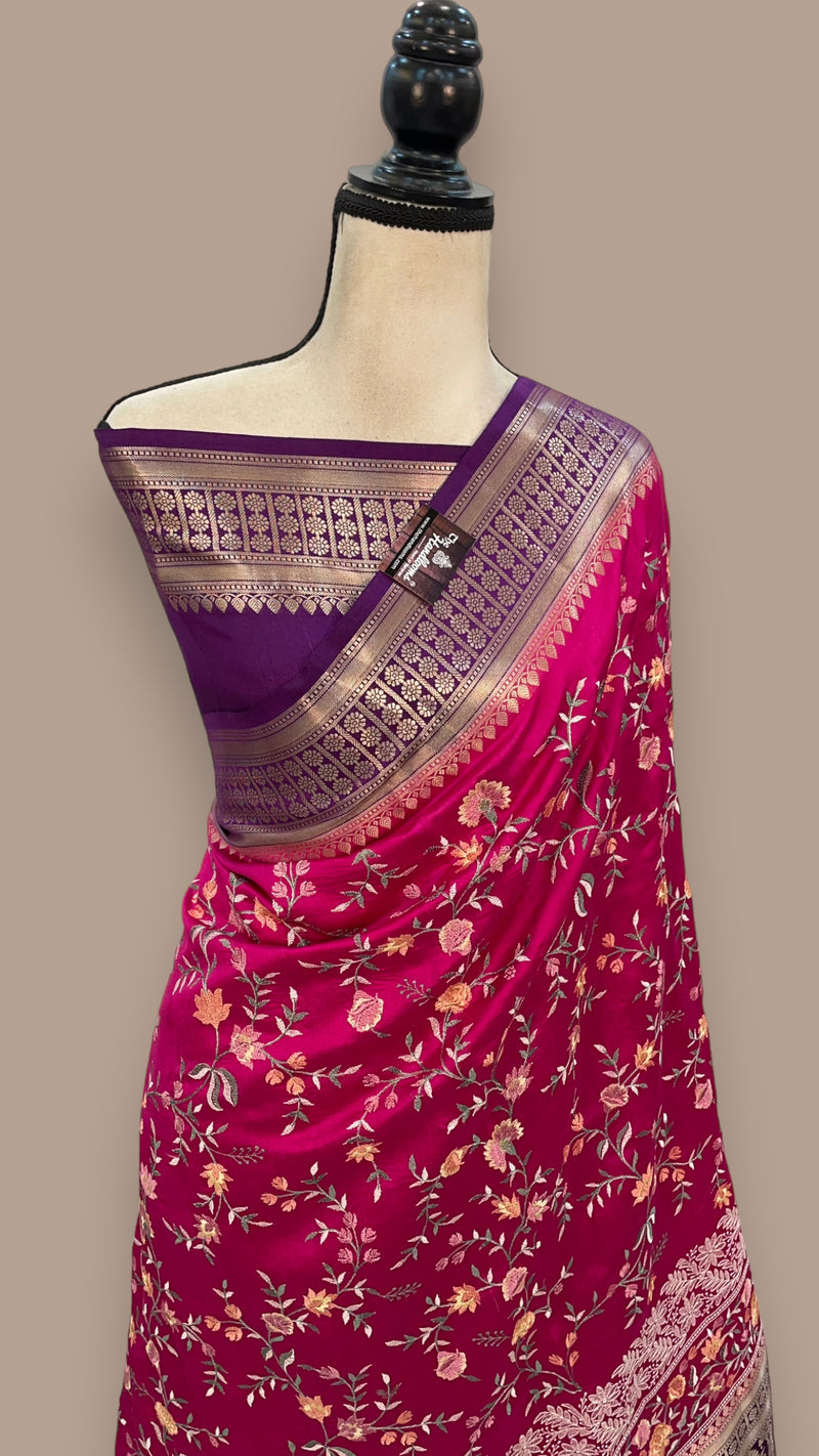 Pure Chiniya Silk Handloom Banarasi Saree with Chikankari - The Handlooms