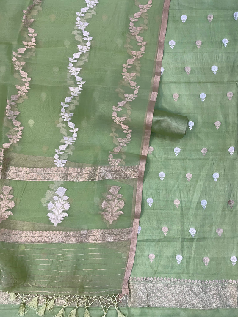 Pure Katan Silk Handlooms Banarasi Dress material With Organza Dupatta - The Handlooms
