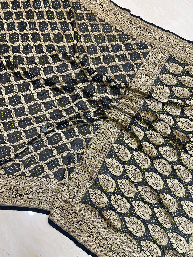 Pure Georgette Banarasi Bandhej Handloom Saree - The Handlooms