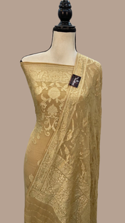 Beige Pure Khaddi Georgette Banarasi Dress material - The Handlooms