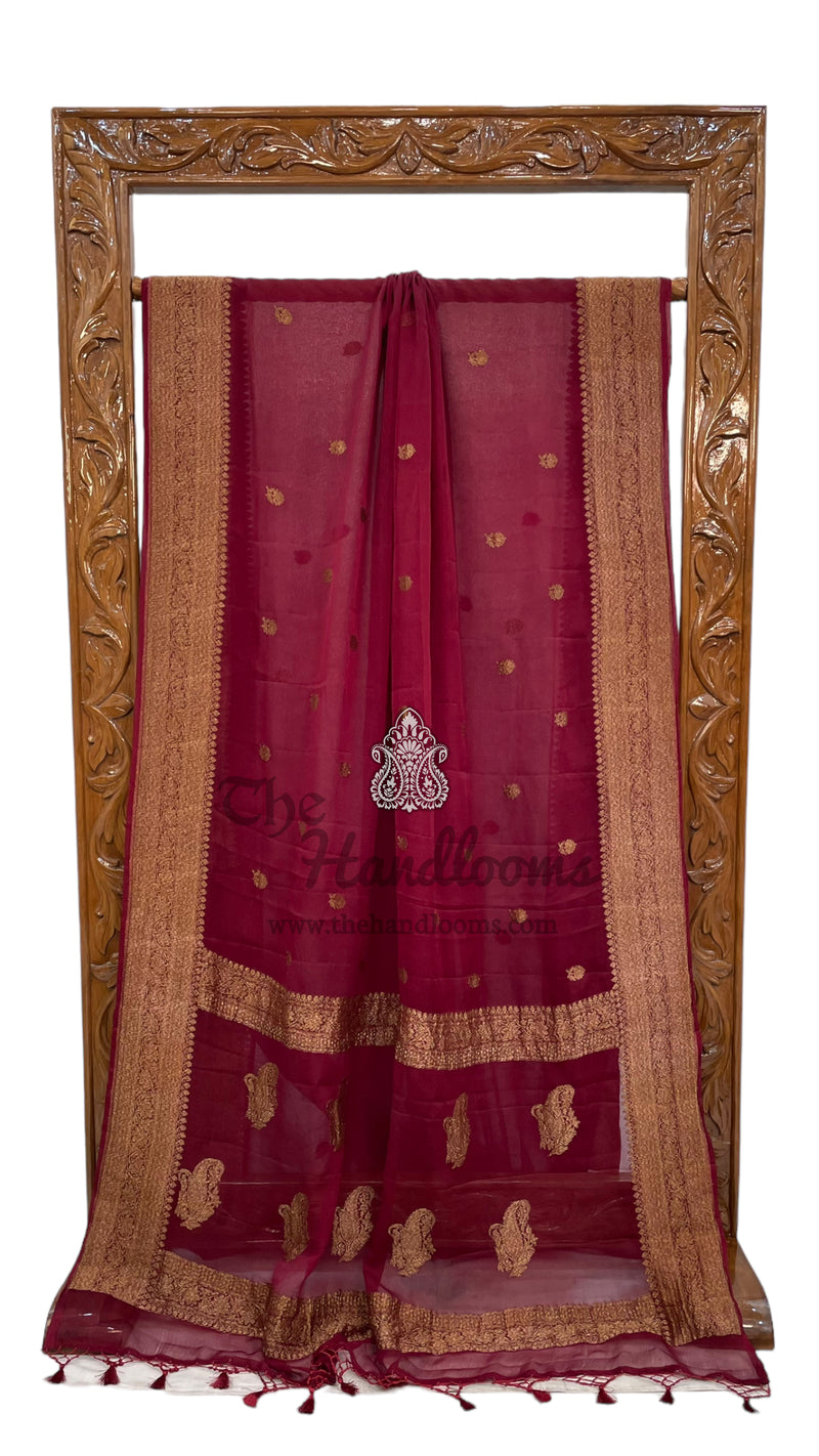 Maroon Pure Georgette Banarasi Saree - Antique Zari - The Handlooms