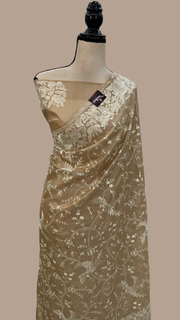 Tussar Silk Handloom Banarasi Saree With Chikankari - The Handlooms