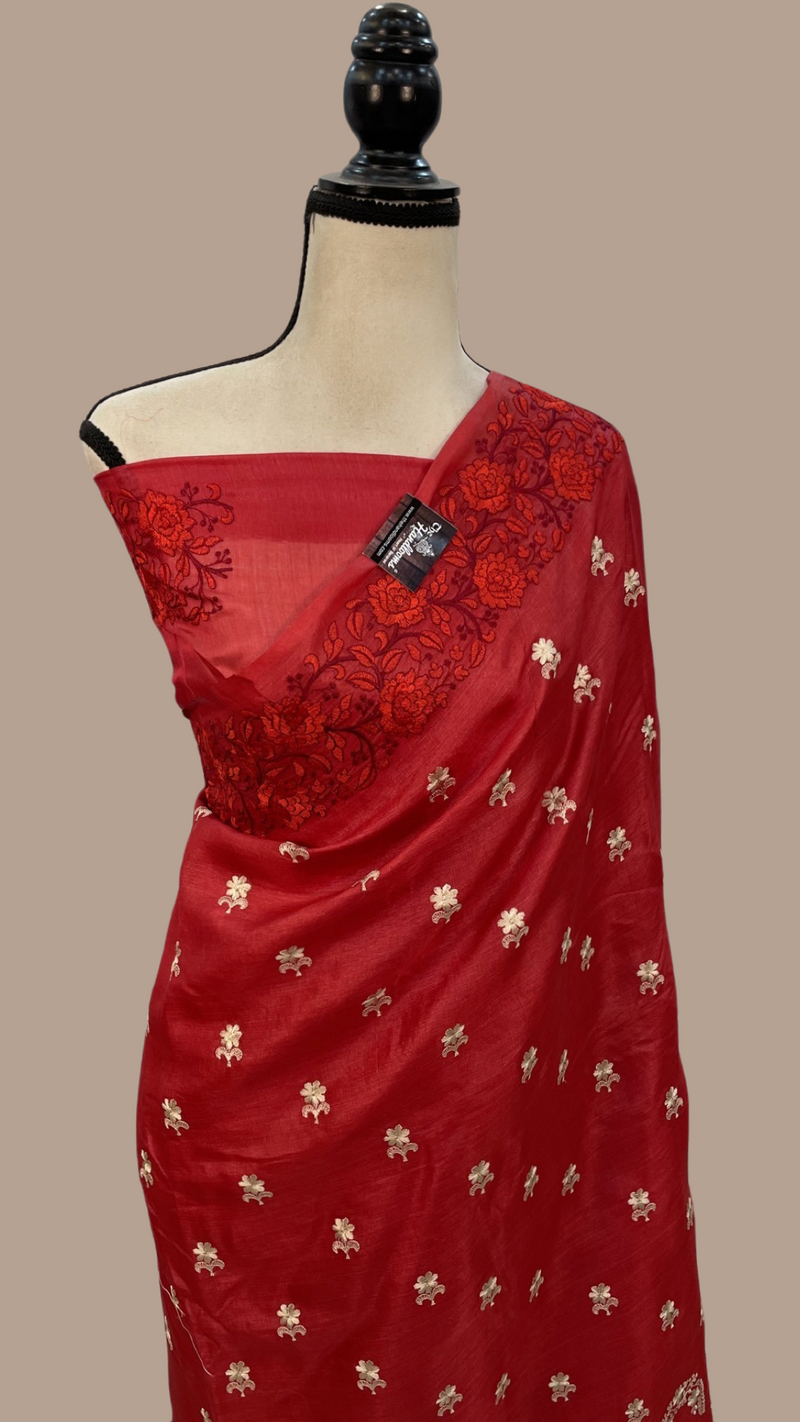 Tussar Silk Handloom Banarasi Saree With Chikankari - The Handlooms