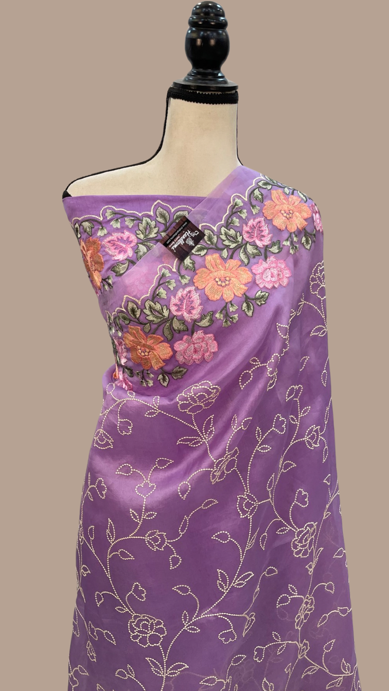 Pure Organza Chikankari Handloom Banarasi Saree - The Handlooms