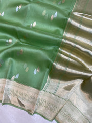 Pure Kora Handloom Banarasi Saree - Sona Roopa Alfi Kadua Booti - The Handlooms