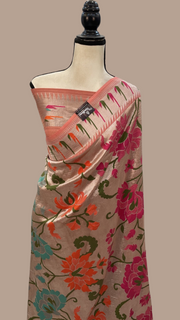 Pure Tussar Georgette Brocade Handloom Banarasi Saree - The Handlooms