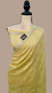 Yellow Pure Kora Tissue Handloom Banarasi Saree - The Handlooms