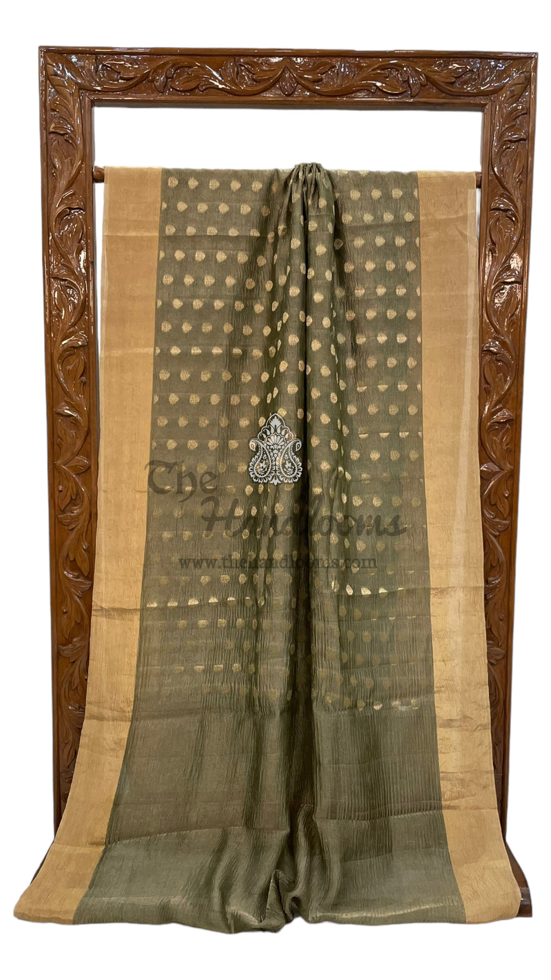 Pure Kora Tissue Crush Handloom Banarasi Saree - The Handlooms