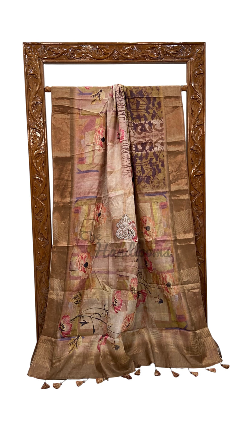 Pure Tussar Silk Handloom Banarasi Saree With Digital Print