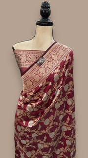 Pure Katan Silk Banarasi Handloom Saree - All over Sona Roopa Jaal work - The Handlooms