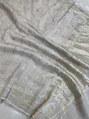 Tussar Georgette Handloom Banarasi Saree - All over Sona Roopa Jaal Work - The Handlooms