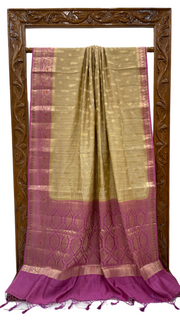 Pure Dupion Silk Banarasi Saree - Gold Zari - The Handlooms