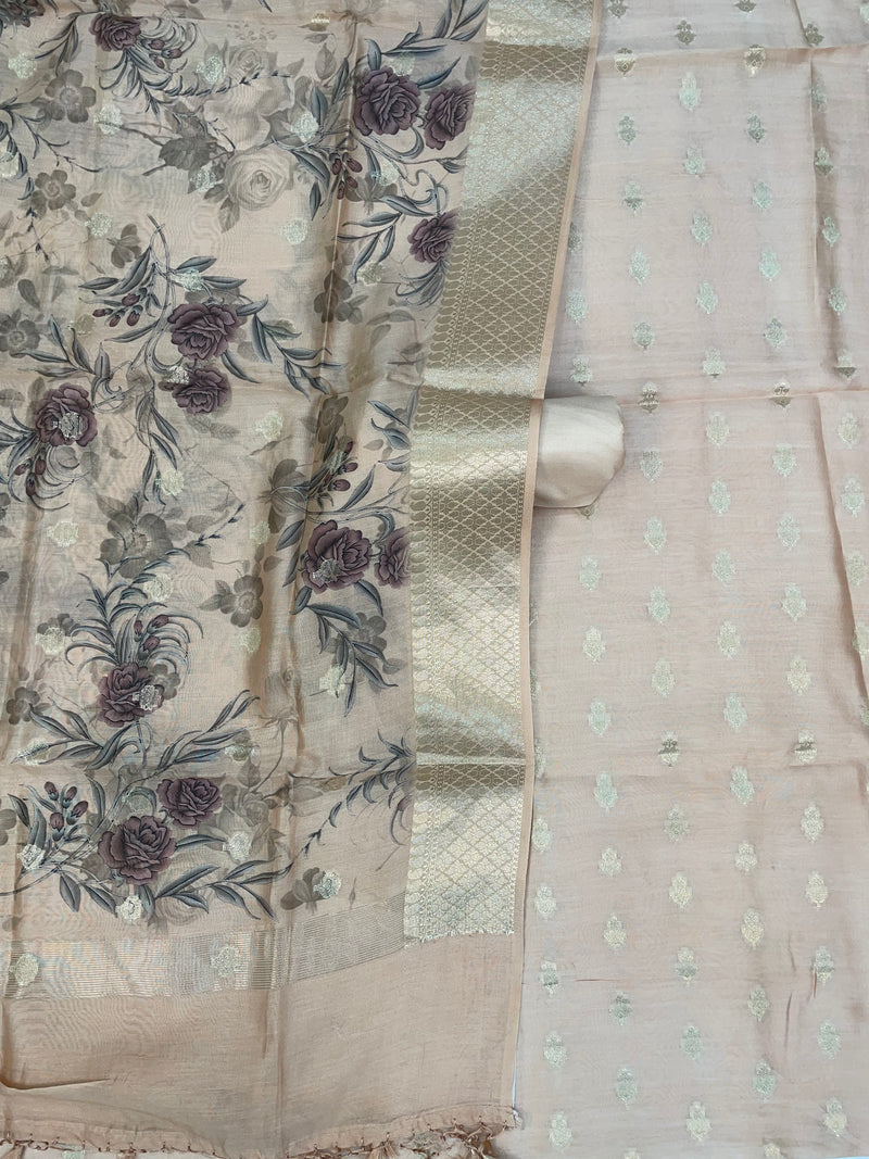 Pure Cotton Banarasi Dress material with digital Print - The Handlooms