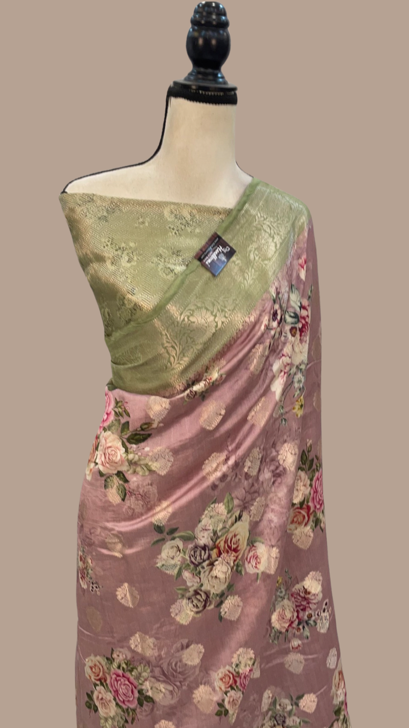 Pure Chiniya Silk Digital Print Handloom Banarasi Saree - The Handlooms