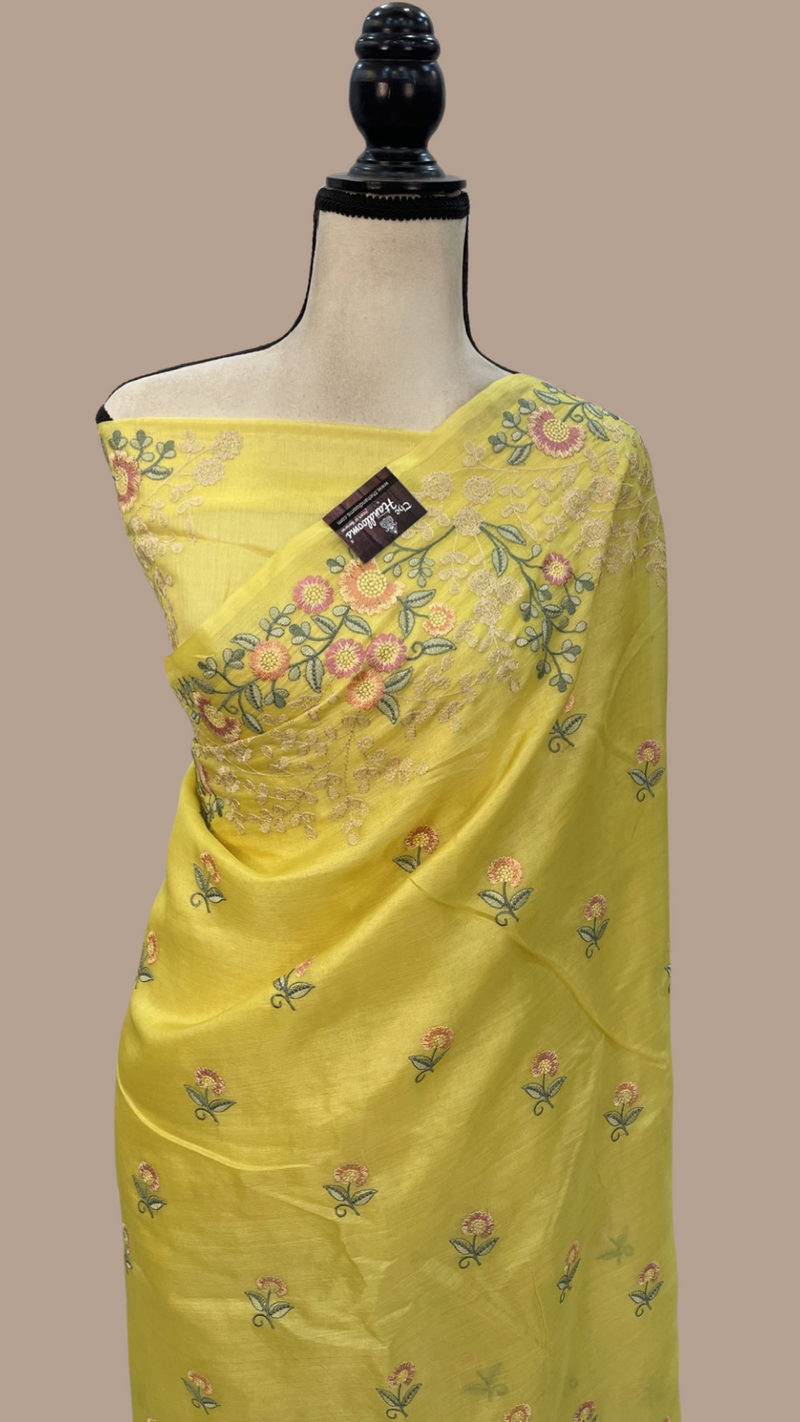 Tussar Silk Handloom Banarasi Saree With Chikankari - The Handlooms