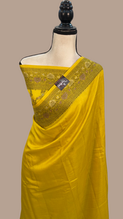 Yellow Pure Butter Crepe Banarasi Saree - The Handlooms