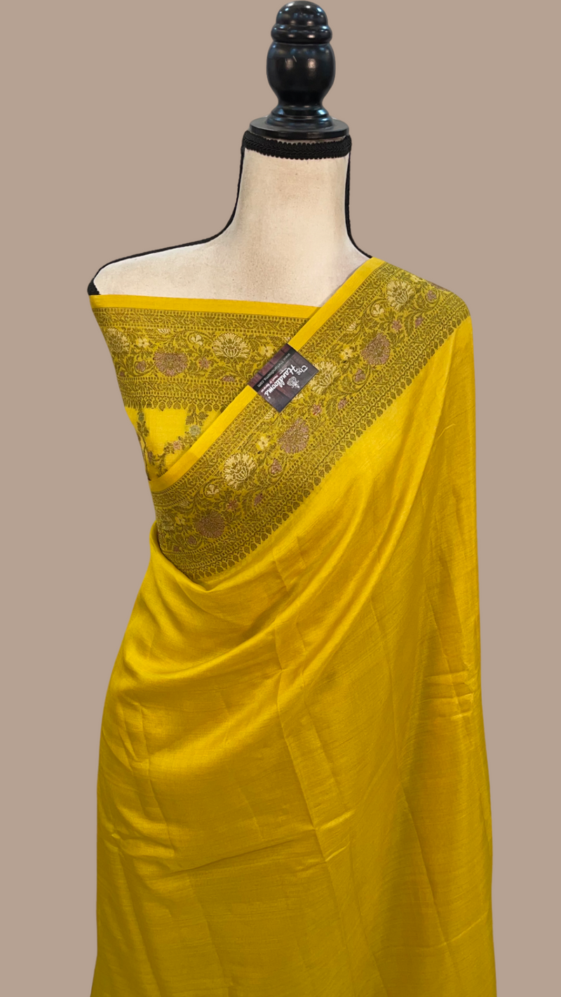 Yellow Pure Butter Crepe Banarasi Saree - The Handlooms