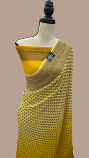 Yellow Shaded Pure Khaddi Georgette Handloom Banarasi Saree - The Handlooms