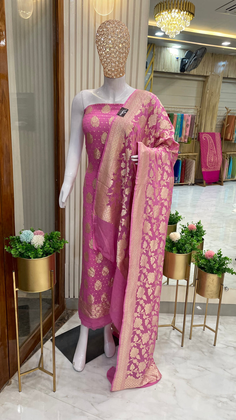 Khaddi Georgette Handlooms Banarasi Dress material - The Handlooms