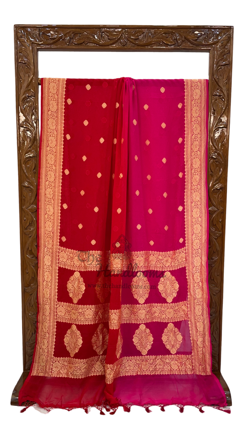 Pure Khaddi Georgette Handloom Banarasi Saree - Gold zari - The Handlooms