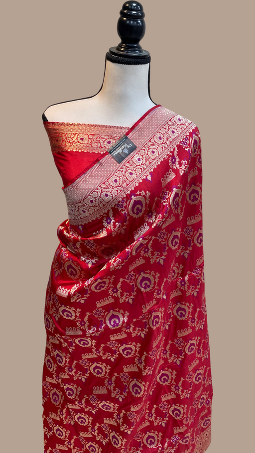 Pure Katan Silk Banarasi Handloom Saree - All over Jaal work with Meenakari - The Handlooms